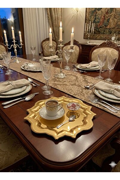 Turkco Luxury Embroidered Presentation Tray | Turkish Coffee, Treats and Wedding Ceremony Tray | Decorative Service