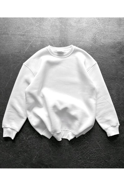 THANBUTİK سويت شيرت برقبة دائرية مصنوع من القطن بثلاث خيوط O قصة فضفاضة