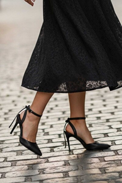 Famels Bow Heeled Shoes Black Satin Bow Buckle Evening Dress Shoes