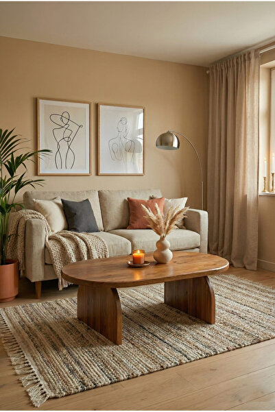 Modüler Ekipman %100 Masif Çam Ahşap Oval Orta Sehpa – El İşçiliği Modern Doğ...