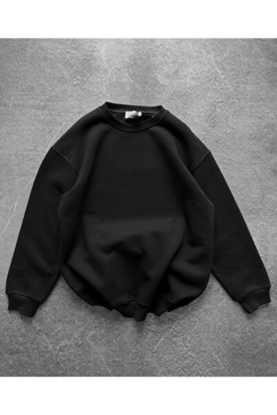 THANBUTİK Crew Neck 3 Thread Cotton O Oversized Sweatshirt