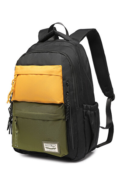 Hüvendo Smart Waterproof Laptop Compartment Double Compartment Large Size Middle and High School Backpack Black Yellow