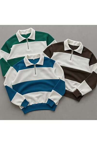 THANBUTİK 3-Piece Segmented Cotton Half-Zip Sweatshirt