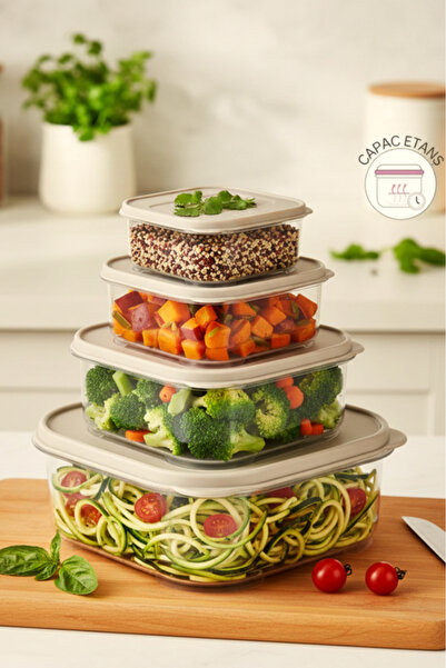 Köken Set de 4 recipiente pentru depozitarea alimentelor cu capac, plastic fă...