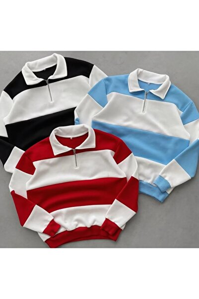 THANBUTİK 3-Piece Segmented Cotton Half-Zip Sweatshirt