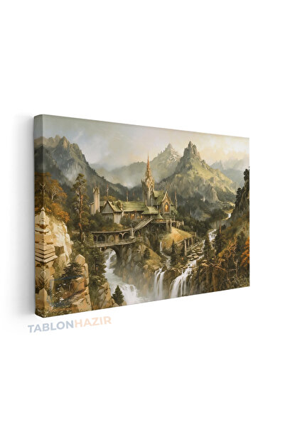 tablonhazır Yatay Kanvas Duvar Tablosu Rivendell Lotr 3 Salon Tablosu Ofis Ta...