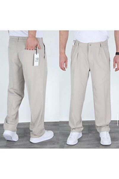 ATKGİYİM Baggy keten Trend Erkek Rahat Kesim Kumaş Pantolon Regular Fit Plili...