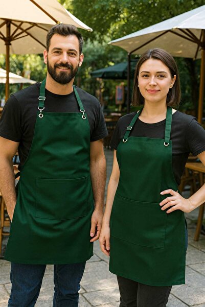 MUTLUGYM Gabardine Fabric Adjustable Strap Green Waiter – Barista – Chef Apron (with Stainless Metal Parts)