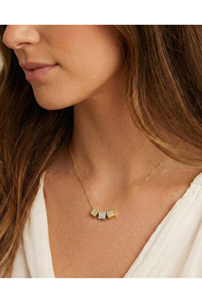 Galip Kuyumculuk 14 Ayar Trio Kare Pavé Altın Kolye