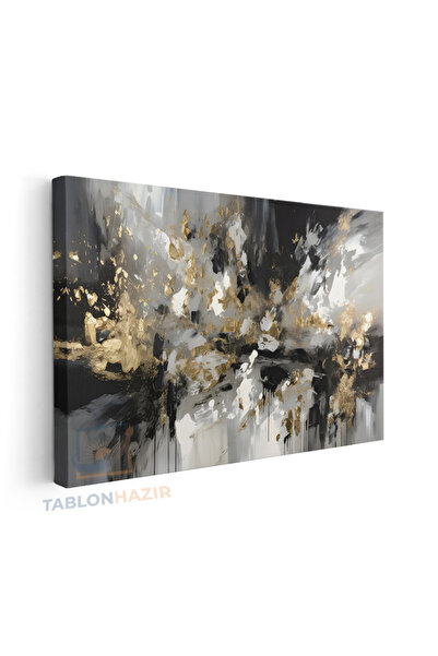 tablonhazır Yatay Kanvas Duvar Tablosu Soyut Siyah Gri Salon Tablosu Ofis Tab...