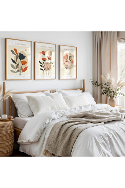 woodhomeworks 3-Piece Abstract Painting with Wooden Frame Home Flower Market