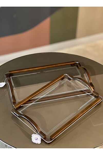 Alamtiaz Two-piece acrylic and wooden serving tray set with wooden handles