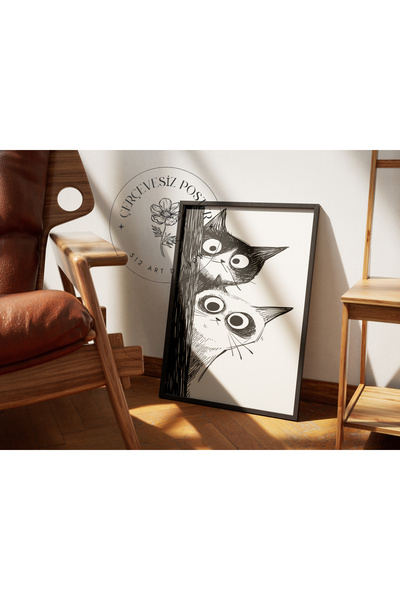 512 STORE Estetik Two Şaşkın Kediler Duvar Dekor Çerçevesiz Kuşe Kağıt Poster...