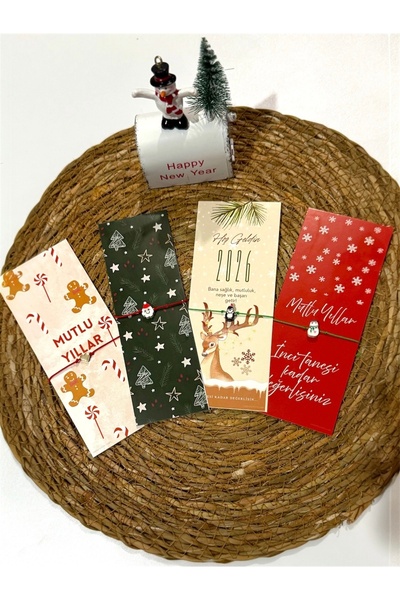 FIERA JEWELRY New Year Card Heart&Santa&Penguin Detail Adjustable Rope Bracelet Set of 4