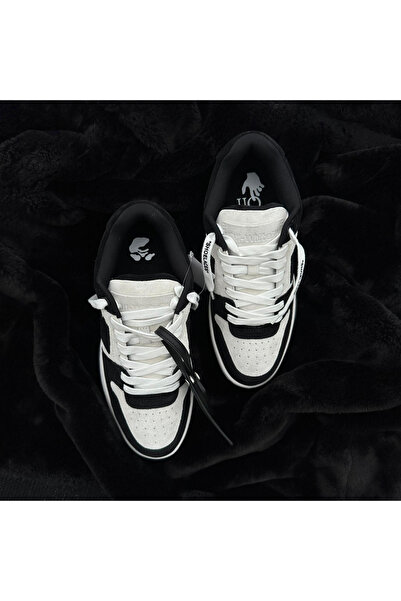 OFF WHITE Pantofi sport Off-White Out Of Office Low Cow Black Suede Alb Negru OMIA189F22LEA0020110