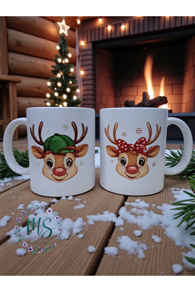 Morsardunya Yeniyıl Çift Geyik Baskılı 2'li Kupa Bardak