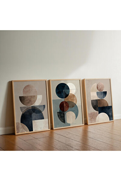 woodhomeworks Pictură abstractă din 3 piese cu rame din lemn Home modern de l...