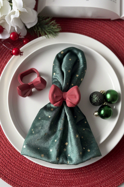 Vivie Tasarım 🎀 Fiyonklu Peçete Halkaları - Peçete Yüzüğü– Yılbaşı İçin Şık ...