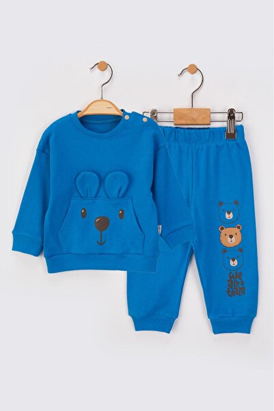 baby flamindo Combed Cotton Bear Printed Seasonal Pajama Set with Ear Detail