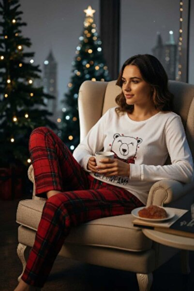 NiCe İç Giyim SET DE PIJAMALE LUXOASE DIN BUMBAC SUBȚIRE, ALB, ROȘU, CU CAROU...