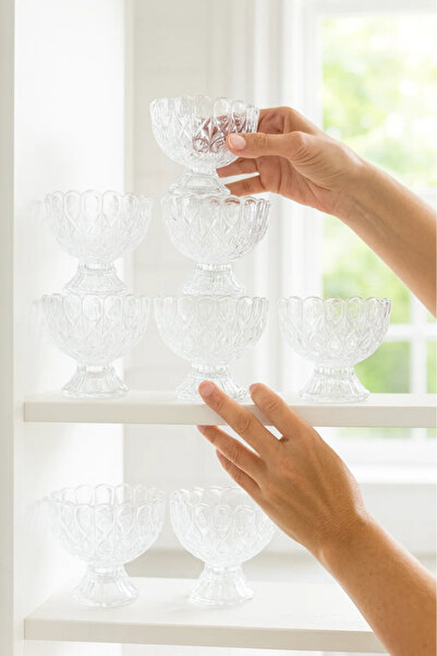 Urbanza 9-Pieces Crystal Dessert Bowl Set – Elegant Footed Ice Cream & Sweet Serving Cups