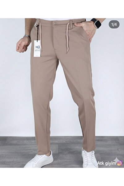 ATKGİYİM Men's Regular Fit Fabric Trousers Buttoned Flexible Waist Lace-Up Ca...