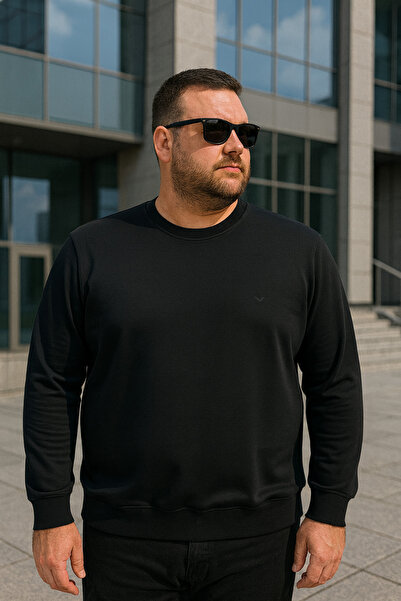 Maccali Men's Casual Plus Size Loose Black Long Sleeve T-Shirt