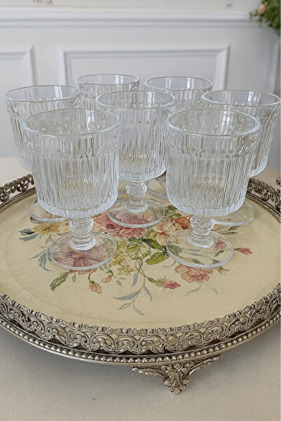 Urbanza Vintage Ribbed Crystal Goblet Set – Elegant Footed Glasses for Drinks & Desserts
