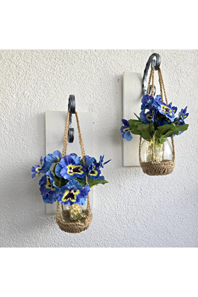 STDEKOR Wall Decoration, Led Lighted, Blue Violet Flowers, White Sconce Set o...