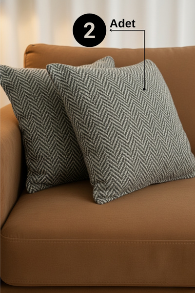 Senpai Chevron Bohem Dekoratif Punch Yastık Kırlent Kılıfı | 45x45 Antrasit