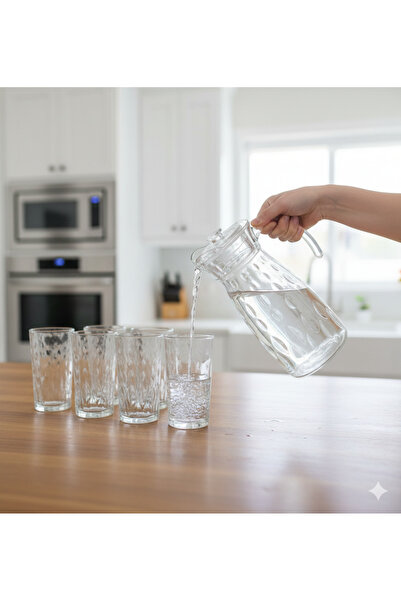 Urbanza Glass Jug with 6 Drinking Glasses Set – Premium Diamond Pattern Water & Juice Serving Set