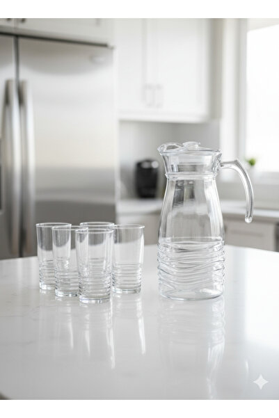 Urbanza Glass Jug with 6 Drinking Glasses Set – Premium Line Pattern Water & Juice Serving Set