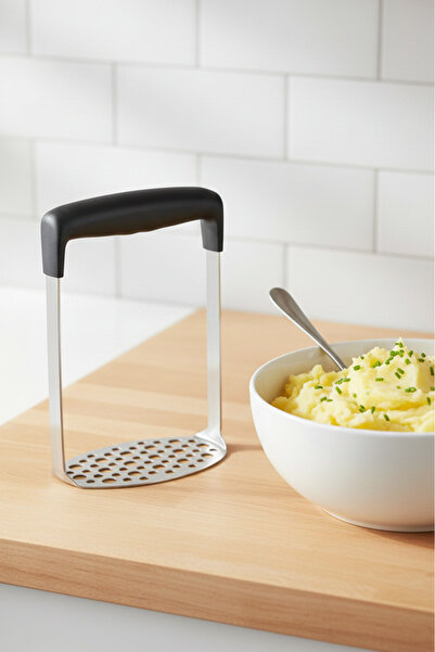 Köken Professional Masher, Stainless Steel, Non-Slip Handle, 16.8 x 11.2 x 7.2 cm, Black/Silver