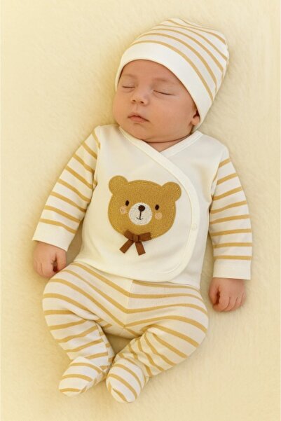 Superbaby Set bebe 5 piese din bumbac 100% – model ursulet, 0-3 luni