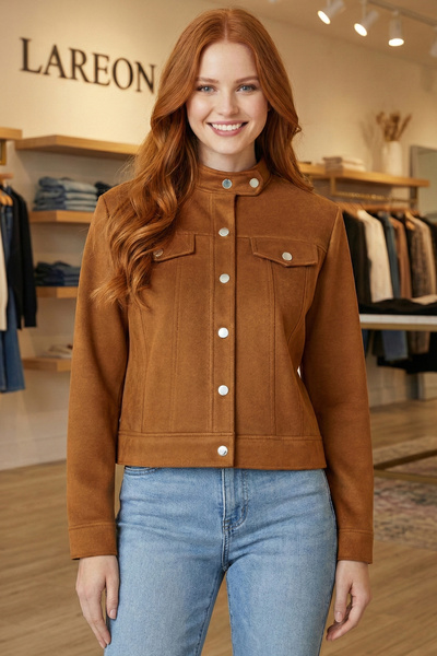LAREON Жіночий короткий піджак із замшевими ґудзиками – м'яка текстура, стиль...