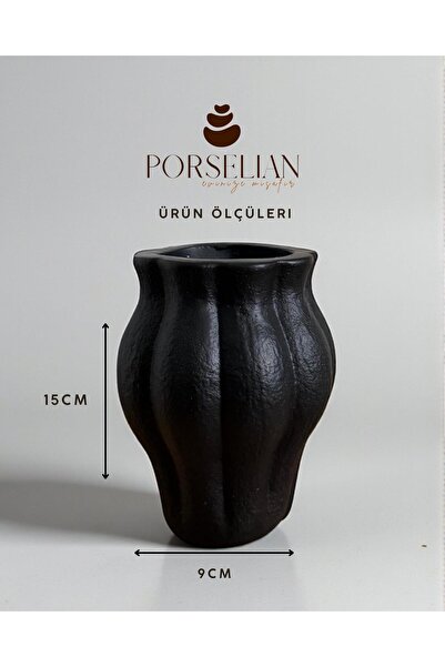 Porselian Dekoratif Siyah Alçı Vazo 15x9 cm Modern Masa Üstü Tasarım Obje
