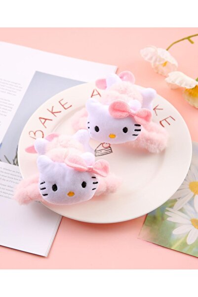 REBORN DESIGN Hello Kitty Figürlü Pembe Renk Tüylü Peluş 11 cm Mandal Toka