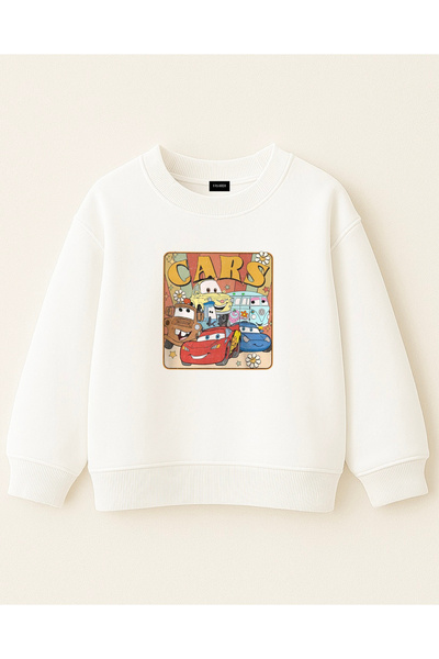 fasardi Cars Cars Lightning Mcqueen, Mater Printed Oversized Unisex Children's Sweatshirt with Long Sleeves Without Shards