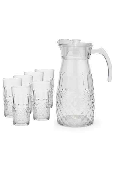 Urbanza Glass Jug with 6 Drinking Glasses Set – Premium Diamond Cut Water & Juice Serving Set
