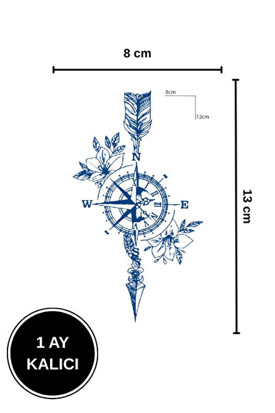 shop 1 Ay Kalıcı Pusula, Saat ve Tüy Figürlü Geçici Dövme 8x13 cm Tattoo
