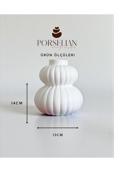 Porselian Vază decorativă cu aspect antic cu dungi 14x13 cm culoare crem Obiect de living