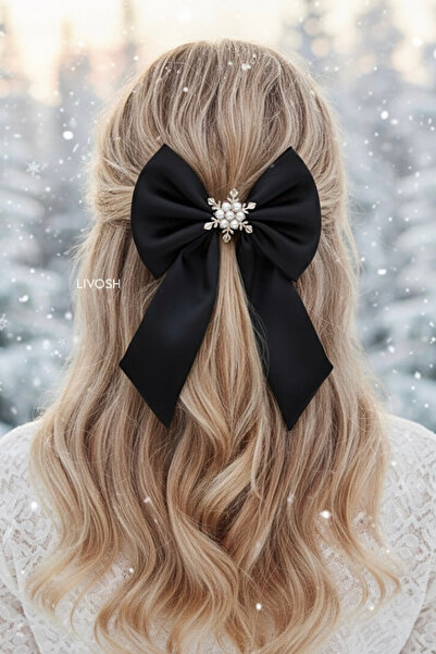 LIVOSH مشبك فيونكة مزين ببروش على شكل ندفة ثلج مرصعة باللؤلؤ