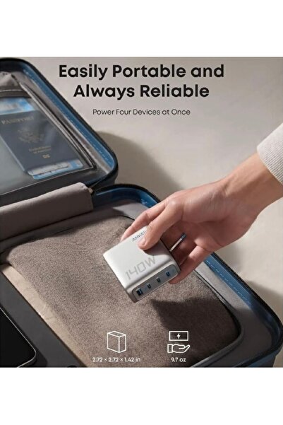 Anker Zolo USB C Charger 140W GaN, Laptop Charger, 4-Port, B2697K41 - Silver