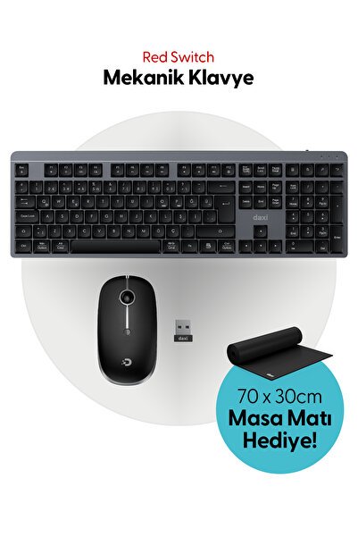 Daxi MK650 Mechanical Pro Combo 2.4GHz Kablosuz Mekanik Klavye ve Mouse Seti, Türkçe Q, Red Switch