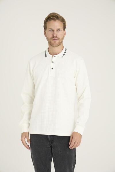 KLY Men's Polo Neck Cotton Soft Textured Modern Sweatshirt