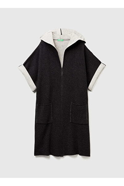 Benetton United Colors of Siyah Kadın Kapüşonlu Normal Hırka 112HE502C