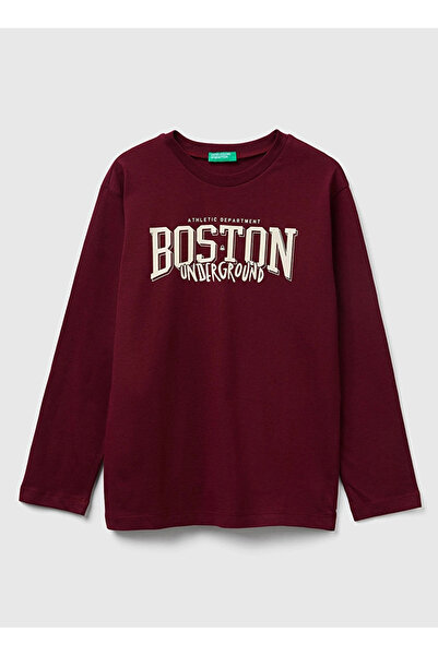 Benetton United Colors of Bordo Erkek Çocuk Baskılı T-Shirt 3JERC10QO