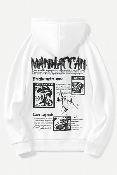 CLASSY.MODA “Imprimare Manhattan cu textul „cu glugă unisex swea tricou” pe spatele tricoului, cu tematică urbană, stil modern de stradă”
