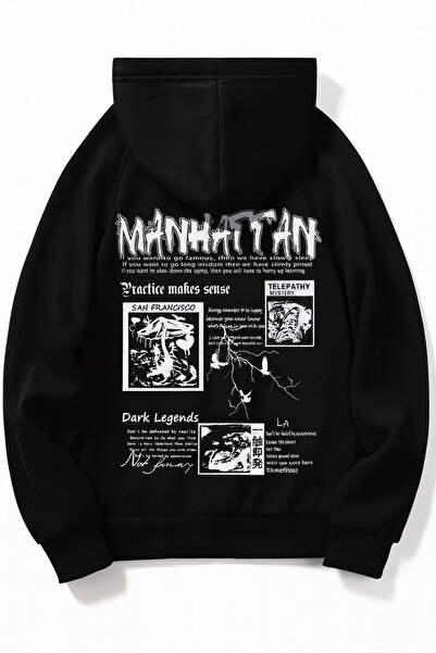 CLASSY.MODA “Imprimare Manhattan cu textul „cu glugă unisex swea tricou” pe spatele tricoului, cu tematică urbană, stil modern de stradă”