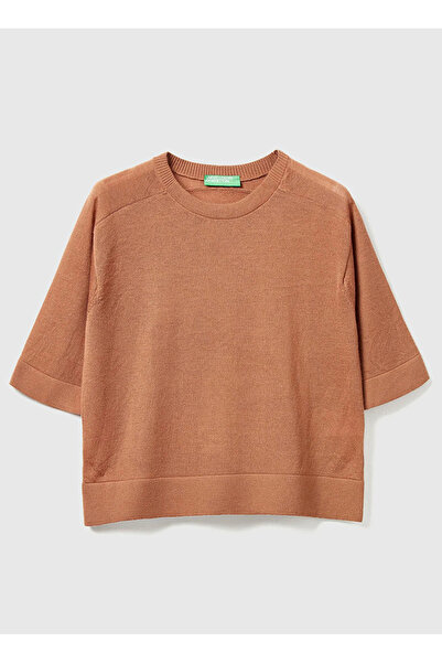 Benetton Bisiklet Yaka Normal Taba Kadın Kazak 11AHD10E6